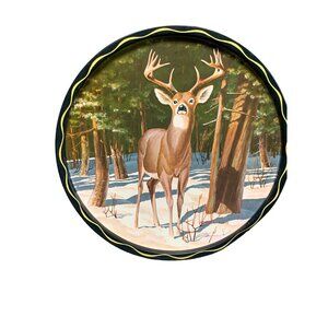 Vintage James  L. Artig Metal Tray Deer-Themed Decorative Metal Tin with Buck 19